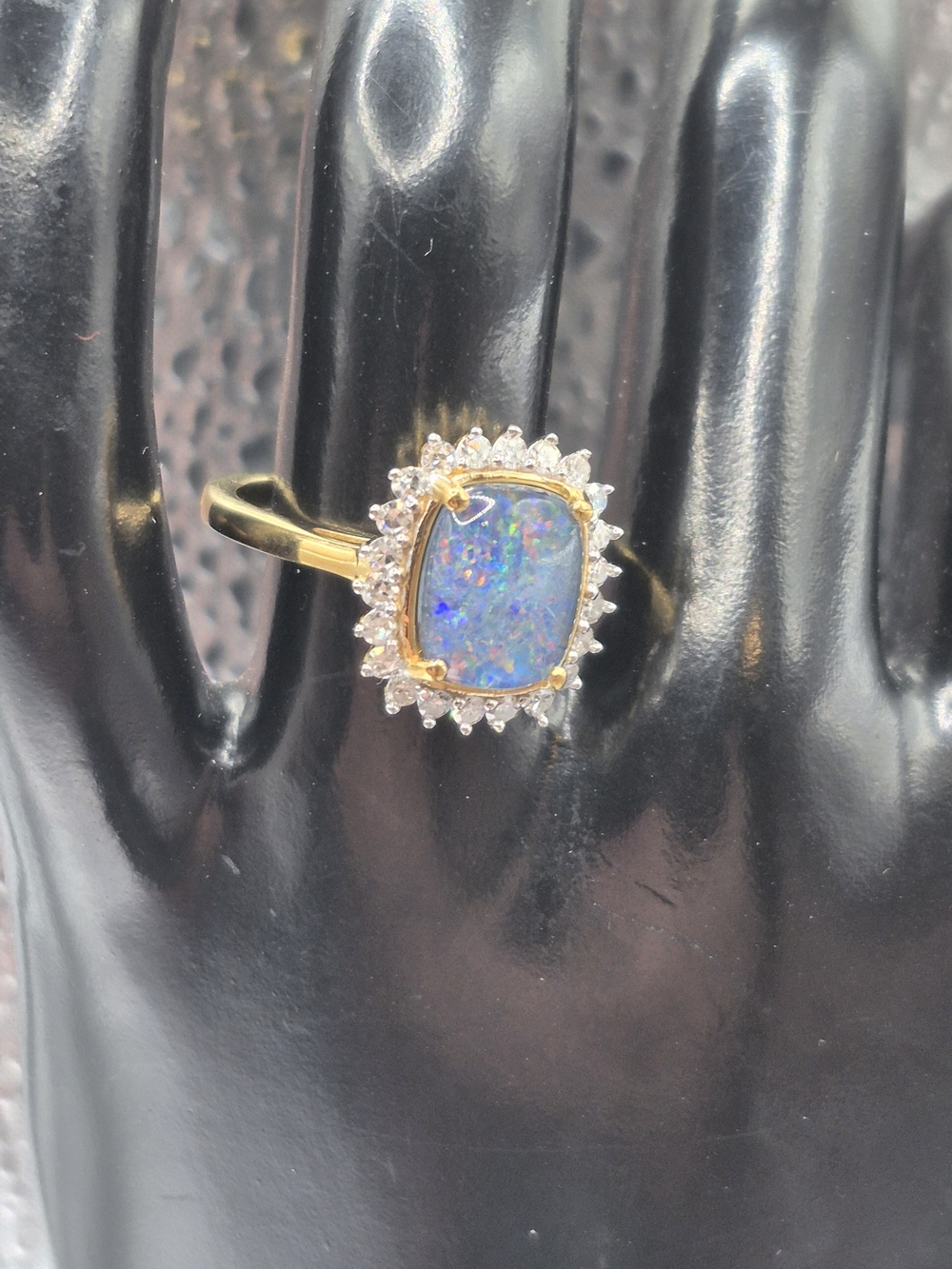 Premiun Boulder Opal And Luxuriant Lab Grown Diamond Ring